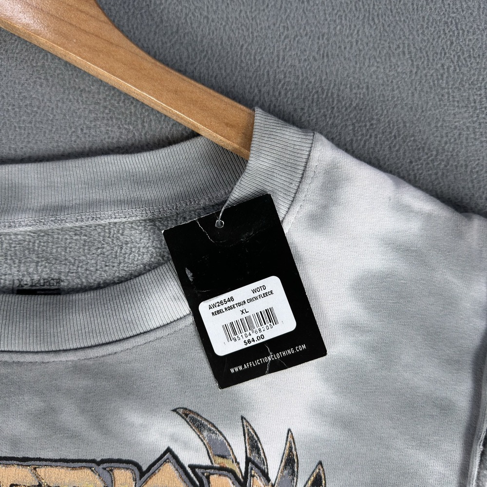 Affliction Sweatshirt Womens XL Grey White Tie Dye Rebel Rose Fleece Wings New - Picture 4 of 7